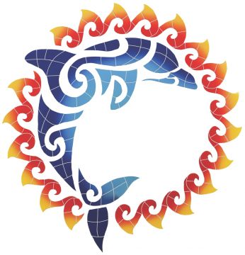 Artistry In Mosaics Dolphin Sun Medallion Porcelain Pool Design 36" x 36"